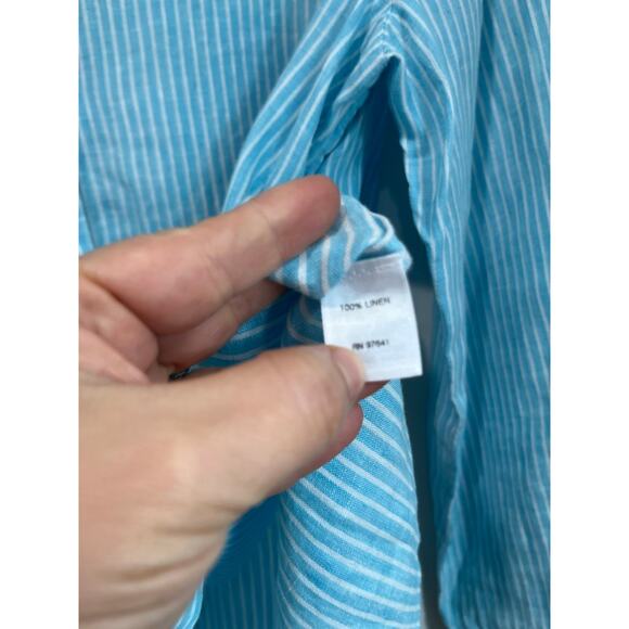 J. Jill Love Linen Button Down Shirt Blue Striped 100% Linen M - Picture 6 of 7